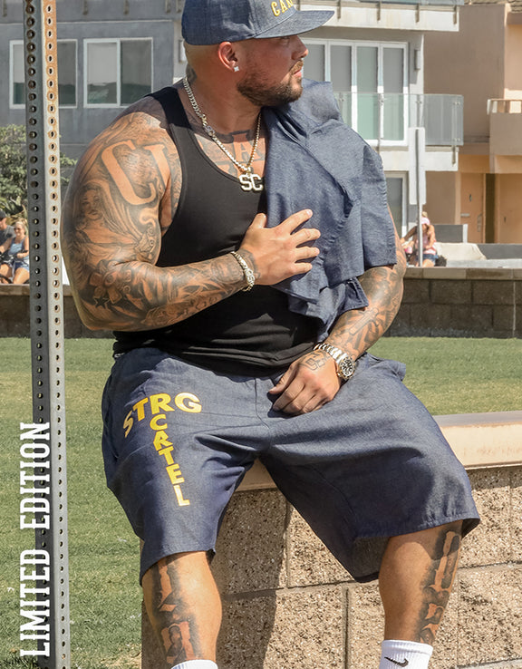 STRENGTH CARTEL DENIM PEN SHORTS Strength Cartel