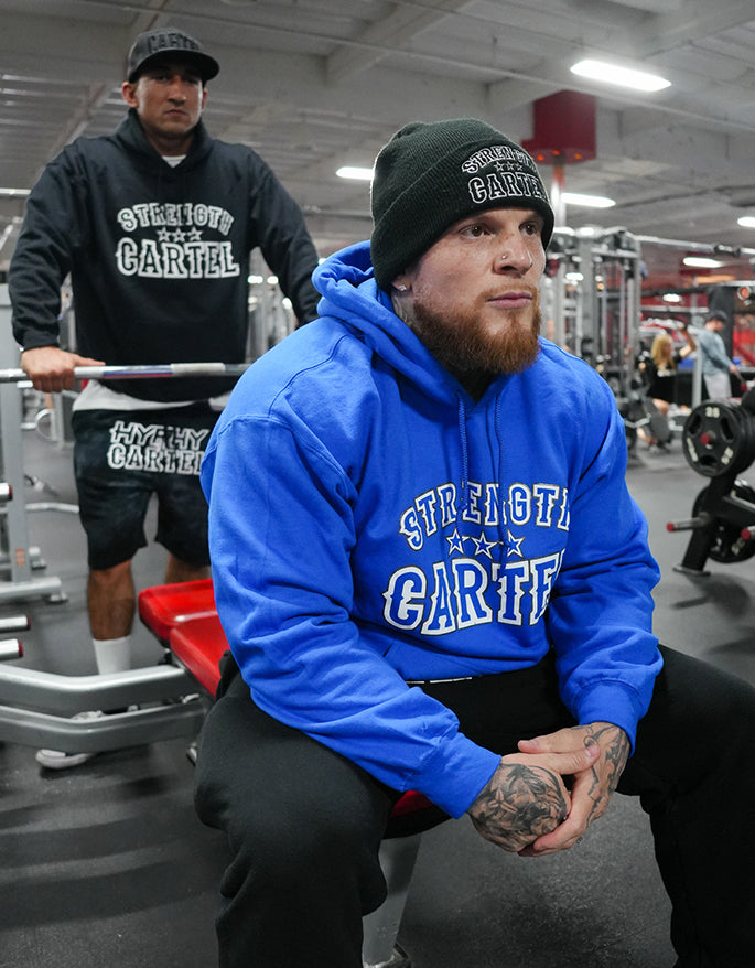 STRENGTH CARTEL STARS PINSTRIPE PULLOVER BLUE HOODIE