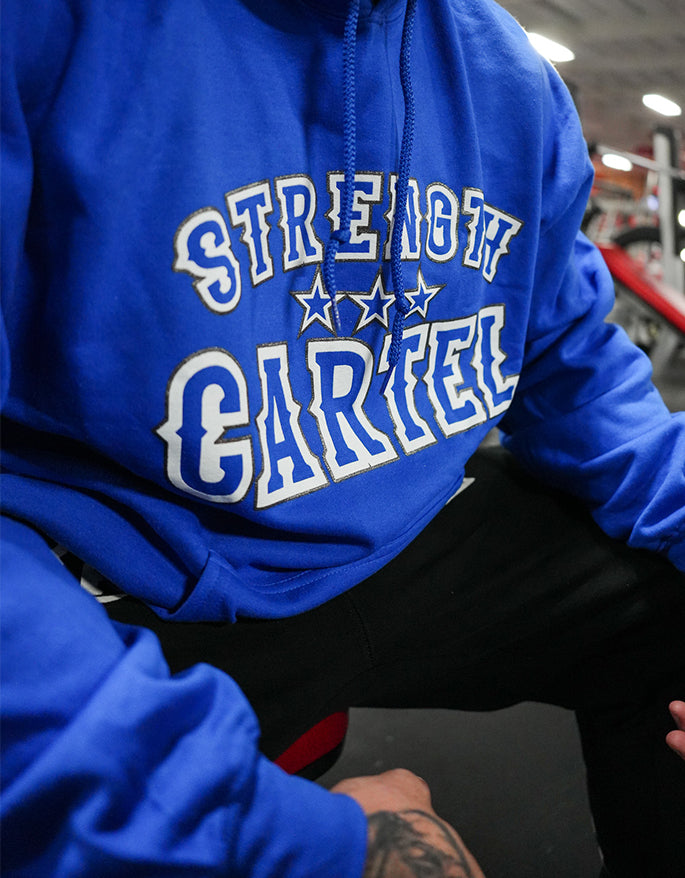 STRENGTH CARTEL STARS PINSTRIPE PULLOVER BLUE HOODIE