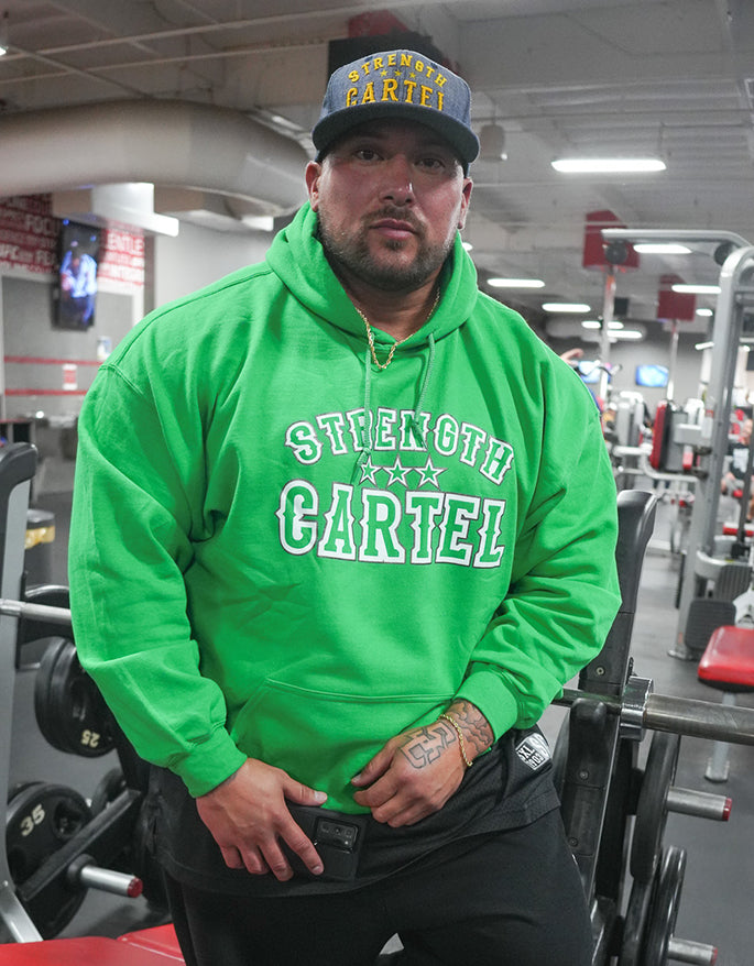 STRENGTH CARTEL STARS PINSTRIPE PULLOVER GREEN HOODIE